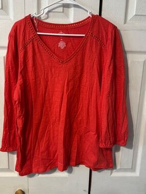 St. John's Bay Long Sleeve V-Neck Burnt Orange Tee - Size XL - 100% Cotton